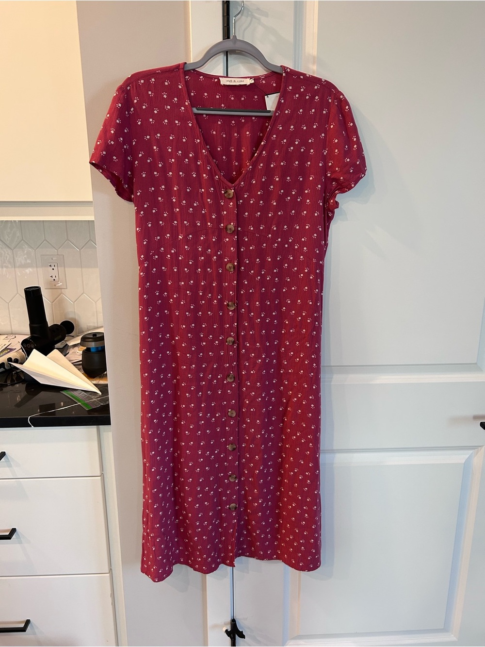 Indi & Cold Burgundy Floral Print Button Front Flowy Dress Cottagecore Feminine